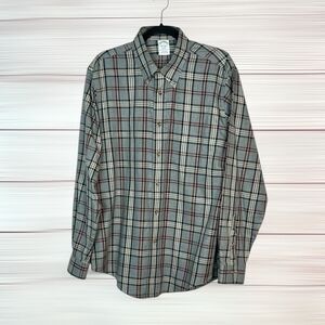 Brook Brothers Flannel Shirt Supima Cotton Gray Plaid Regent Fit sz L Excellent